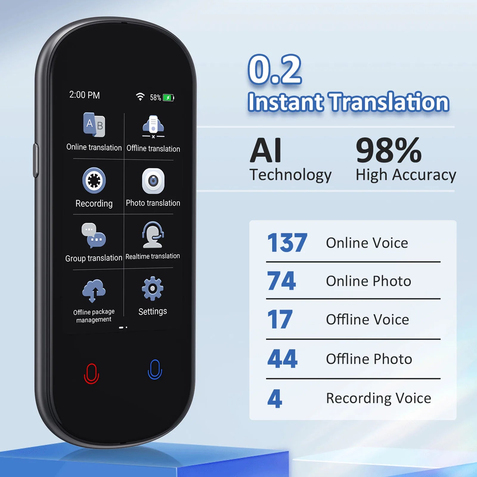 AI voice translator portable 3.1" touch screen
